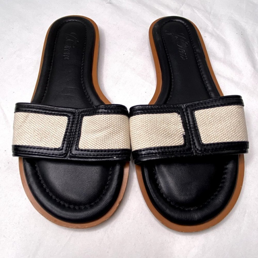 J.Crew Womens $98 Slide Sandals Canvas and Leather Size 6M BH411 Black
